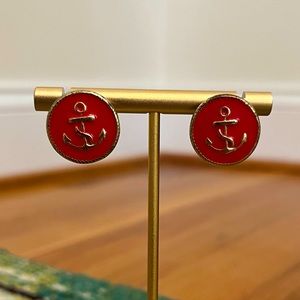 Orange and gold anchor stud earrings